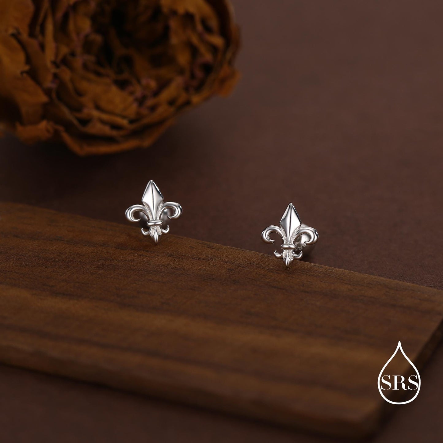 Sterling Silver Fleur de Lis 18G Screw Back Earrings with Ball Backs