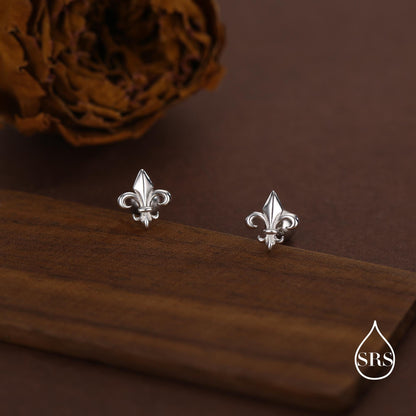 Sterling Silver Fleur de Lis 18G Screw Back Earrings with Ball Backs
