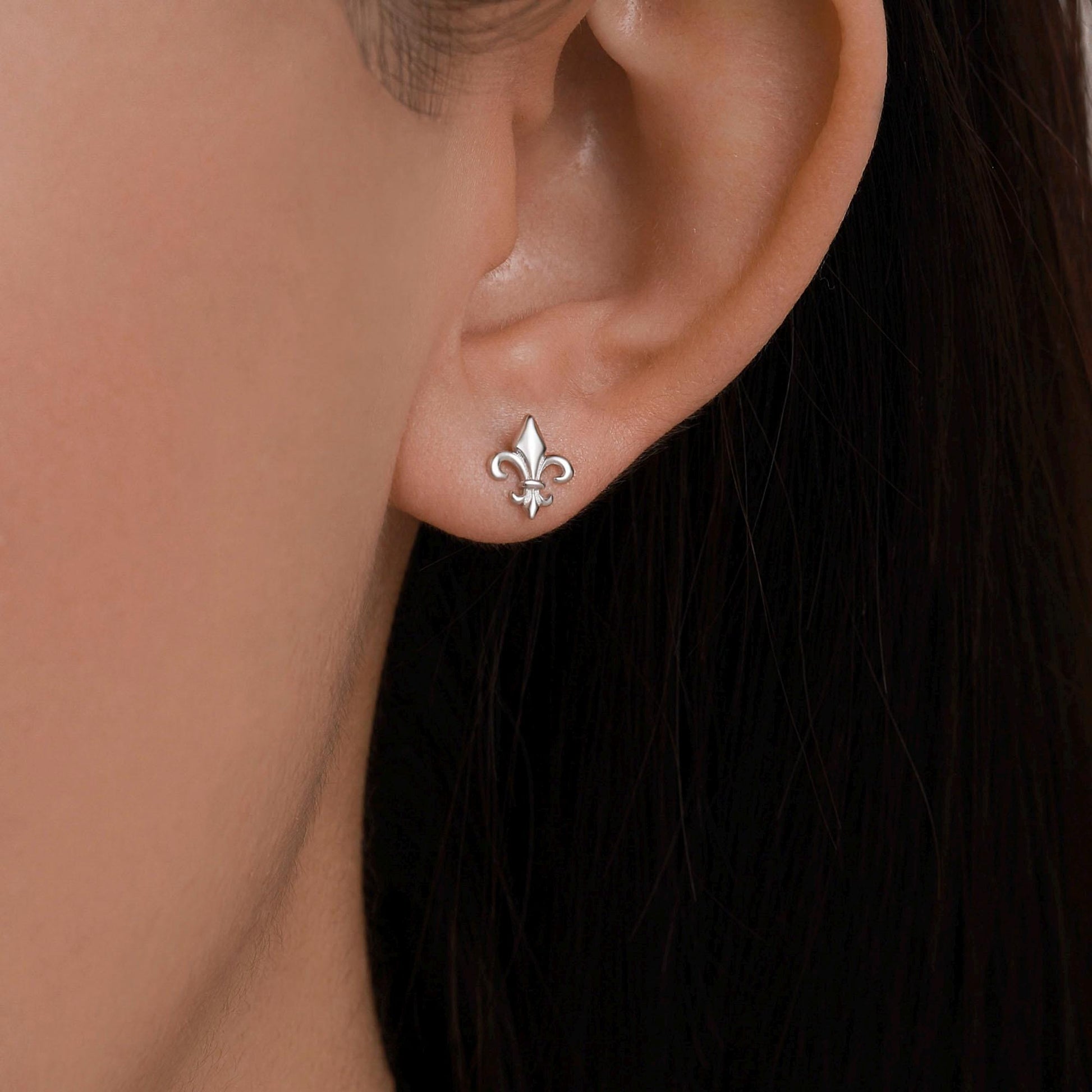 Sterling Silver Fleur de Lis 18G Screw Back Earrings with Ball Backs