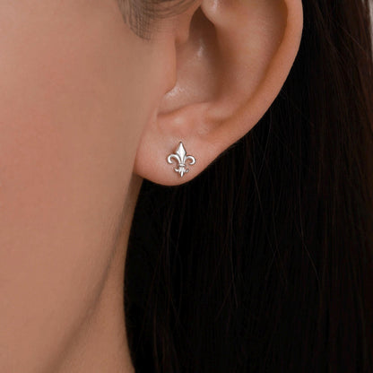 Sterling Silver Fleur de Lis 18G Screw Back Earrings with Ball Backs