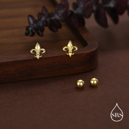 Sterling Silver Fleur de Lis 18G Screw Back Earrings with Ball Backs