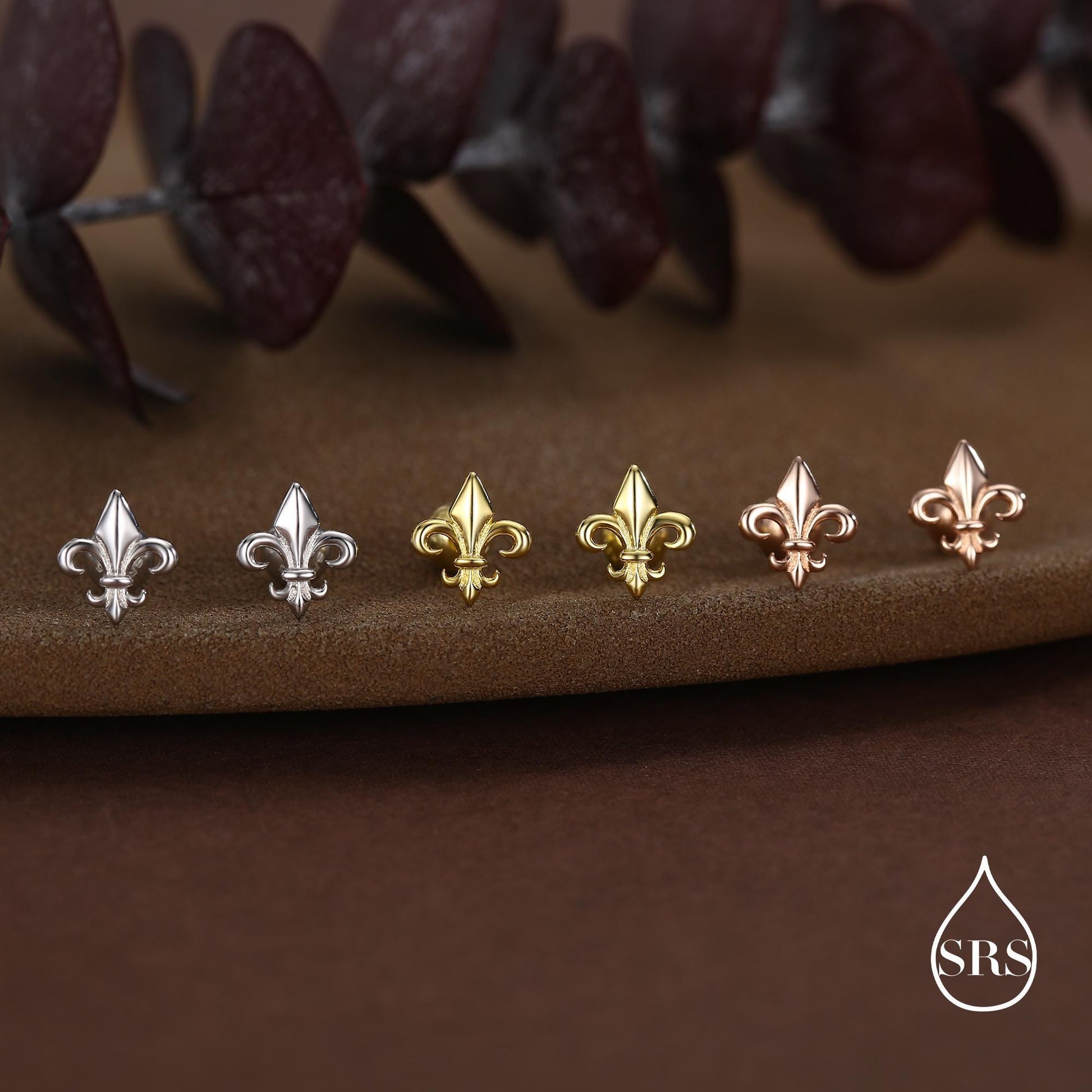 Sterling Silver Fleur de Lis 18G Screw Back Earrings with Ball Backs