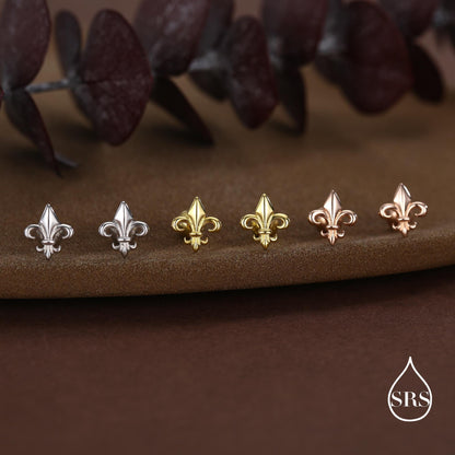 Sterling Silver Fleur de Lis 18G Screw Back Earrings with Ball Backs
