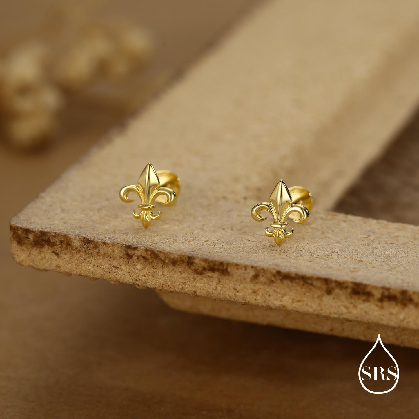 Sterling Silver Fleur de Lis 16G Threaded Flat Back Earrings