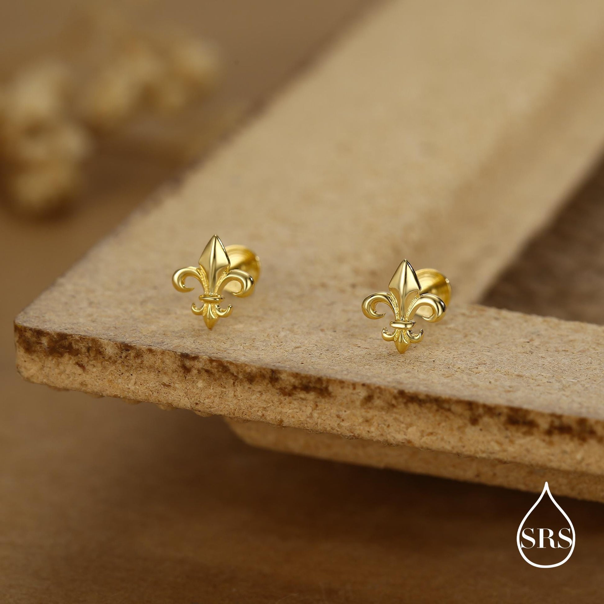 Sterling Silver Fleur de Lis 16G Threaded Flat Back Earrings