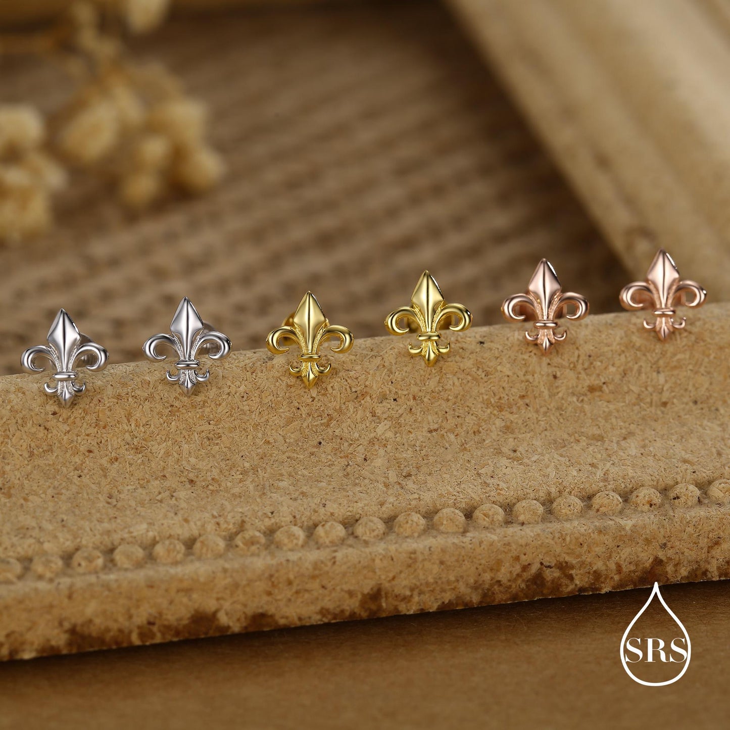 Sterling Silver Fleur de Lis 16G Threaded Flat Back Earrings