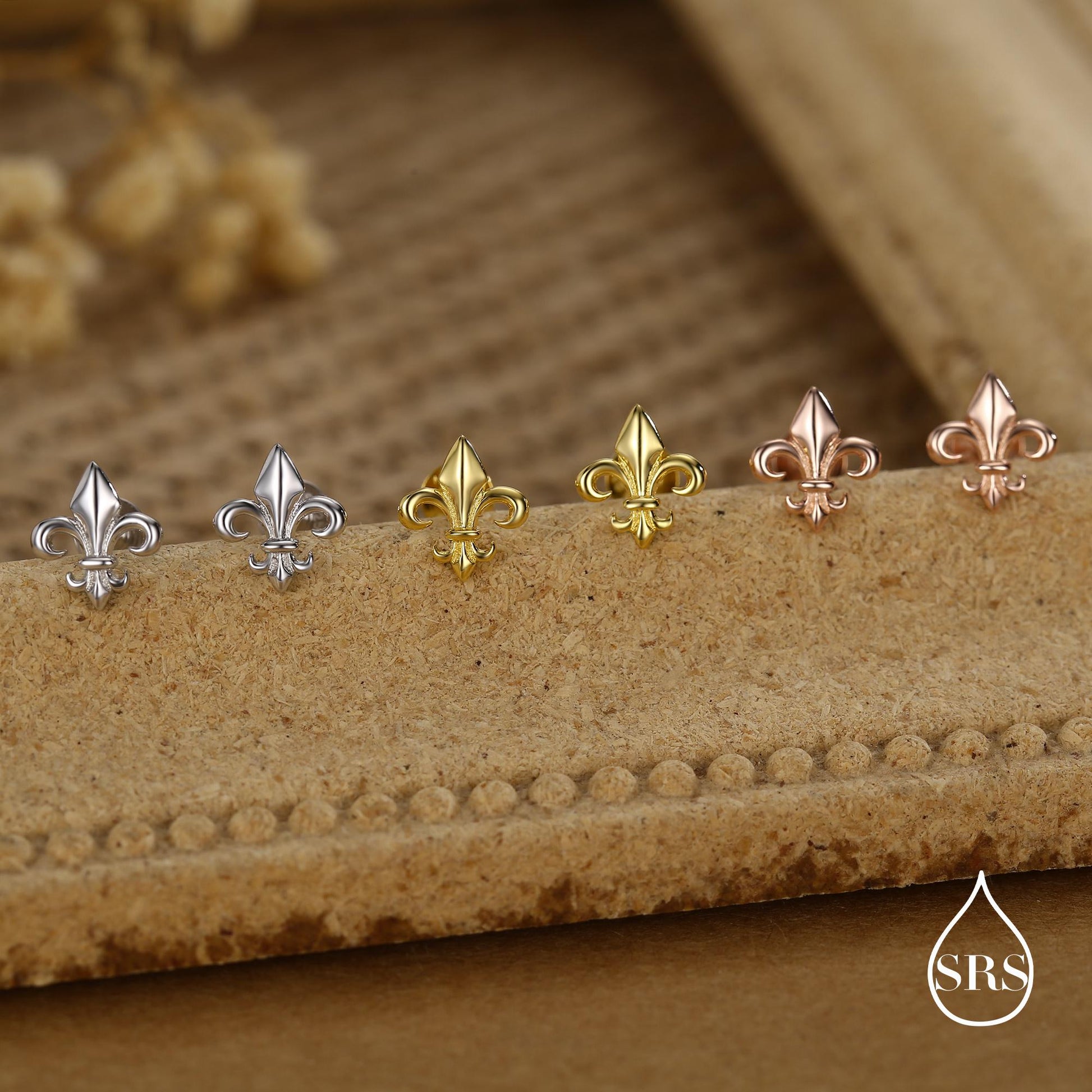 Sterling Silver Fleur de Lis 16G Threaded Flat Back Earrings