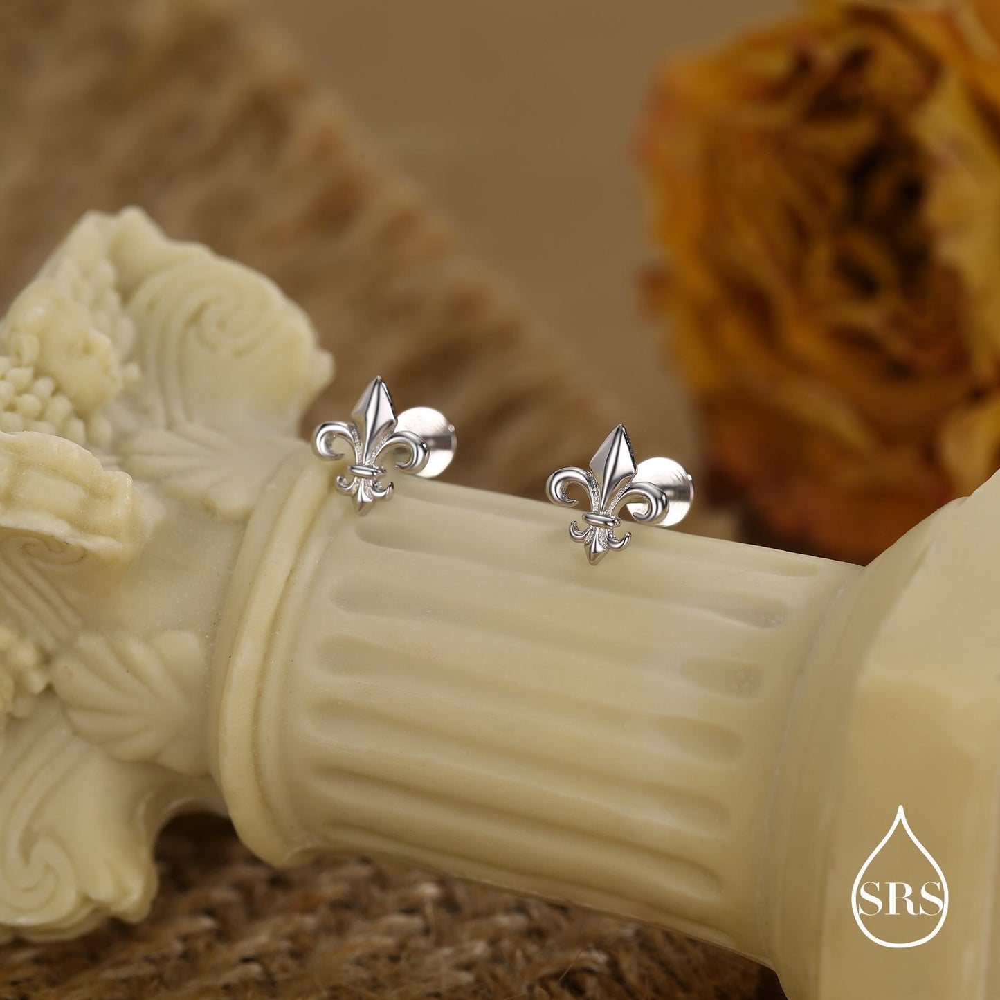 Sterling Silver Fleur de Lis 16G Threaded Flat Back Earrings