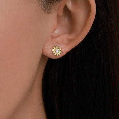 Little Sunflower Flower Stud Earrings in Sterling Silver - Flower Earrings - Cute Flower Blossom Daisy Earrings - Fun, Whimsical