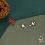 Sterling Silver Asymmetric Red Coral Branch Stud Earrings