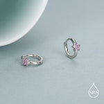 Sterling Silver Pink Crystal Cluster Huggie Hoop Earrings
