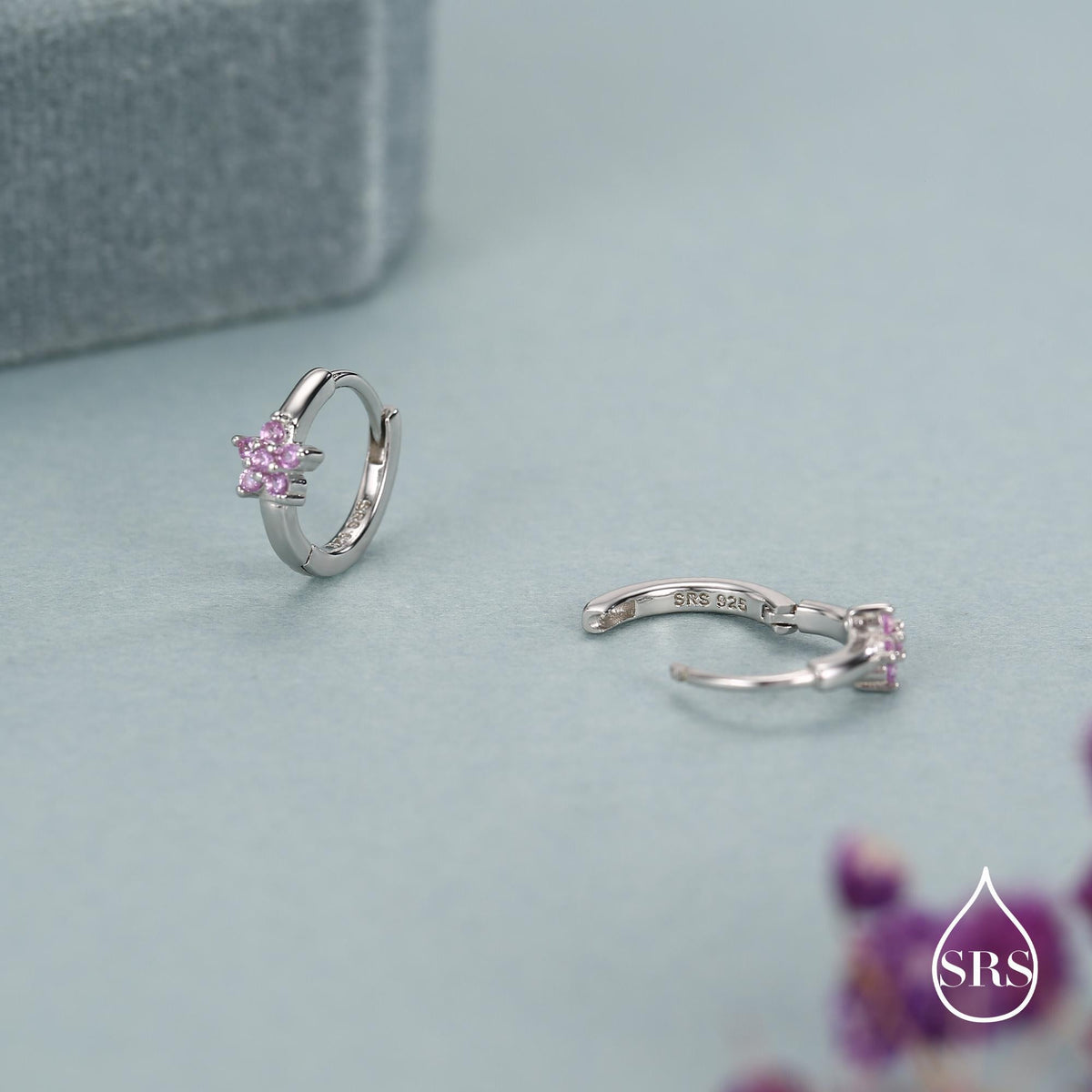 Sterling Silver Pink Crystal Cluster Huggie Hoop Earrings