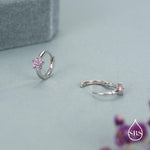 Sterling Silver Pink Crystal Cluster Huggie Hoop Earrings