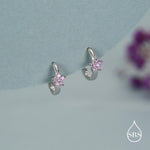 Sterling Silver Pink Crystal Cluster Huggie Hoop Earrings