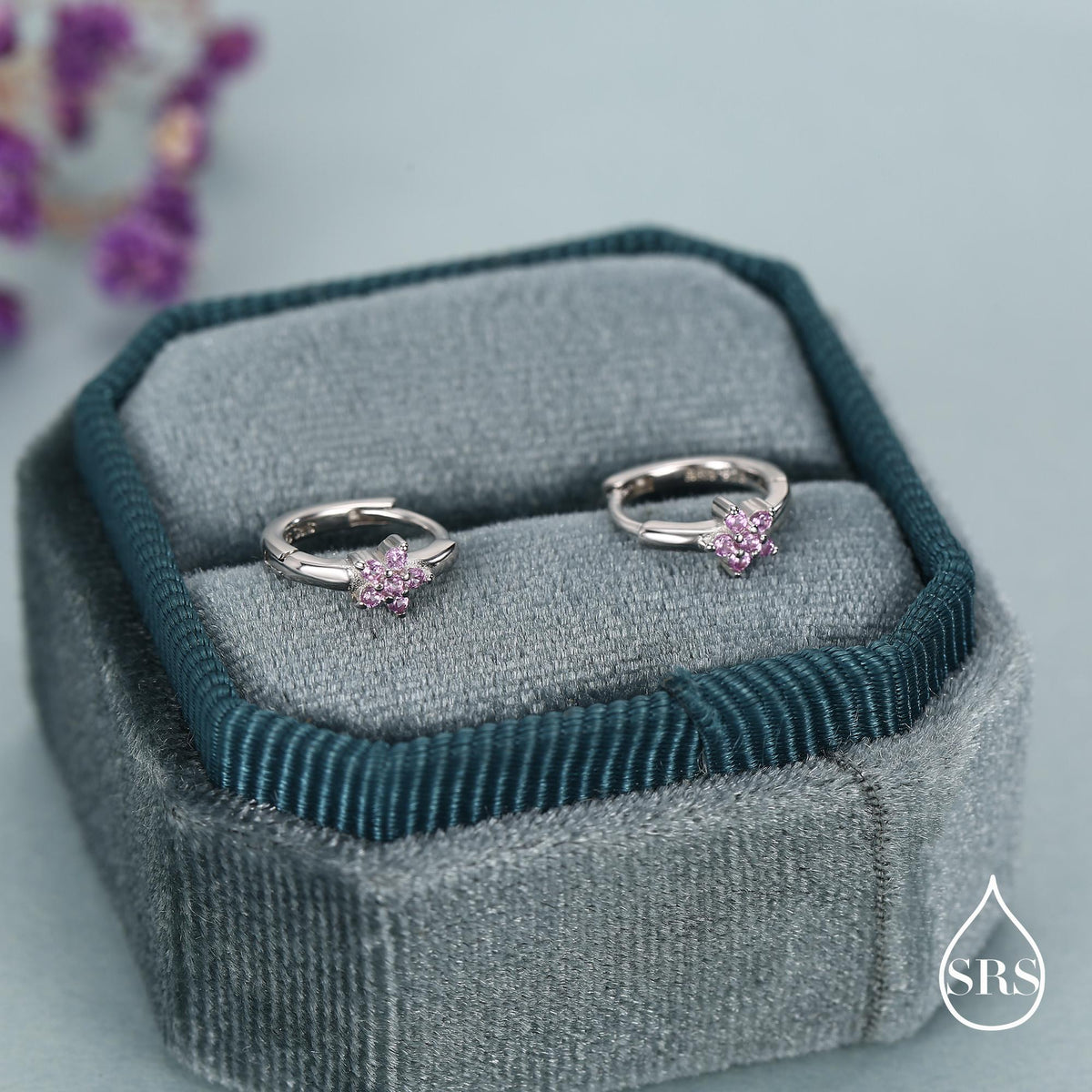 Sterling Silver Pink Crystal Cluster Huggie Hoop Earrings