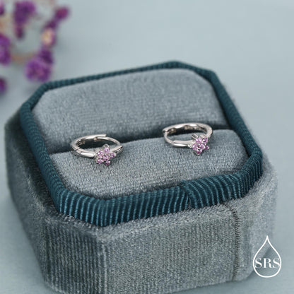 Sterling Silver Pink Crystal Cluster Huggie Hoop Earrings