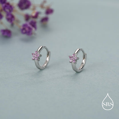 Sterling Silver Pink Crystal Cluster Huggie Hoop Earrings