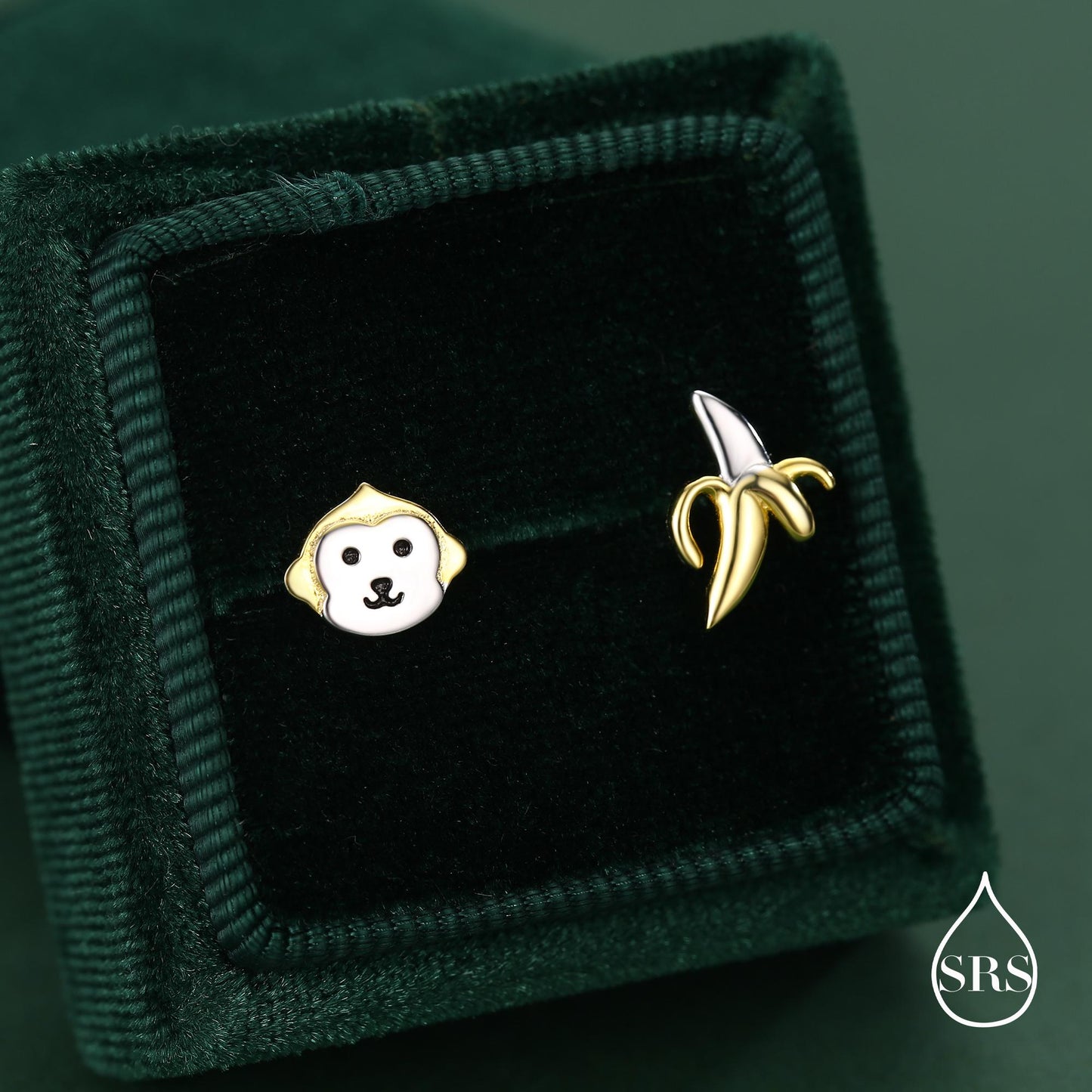 Sterling Silver Monkey and Banana Mismatched Stud Earrings