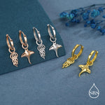Mismatched Manta Ray Fish and Jellyfish Huggie Hoop Earrings, Asymmetric Stingray and Jellyfish Dangle Hoop Earrings, Fish Dangle Earrings