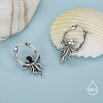 Sterling Silver Octopus Charm Hoop Earrings