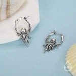 Sterling Silver Octopus Charm Hoop Earrings