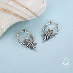 Sterling Silver Octopus Charm Hoop Earrings