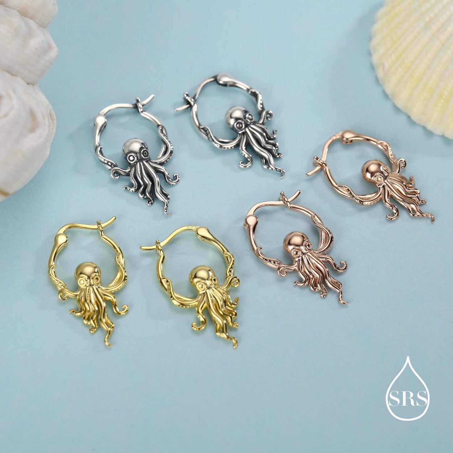 Sterling Silver Octopus Charm Hoop Earrings