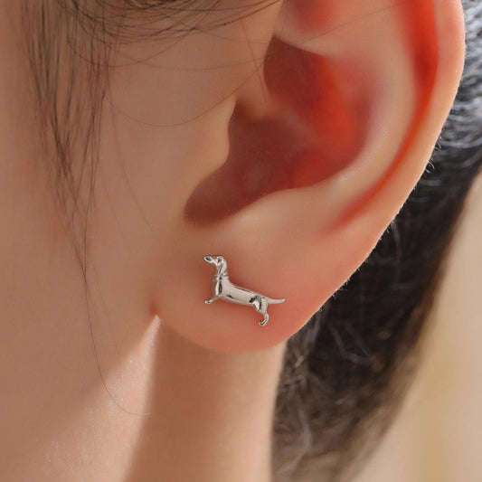 Sausage Dog Stud Earrings in Sterling Silver, Silver or Gold or Rose Gold, Small Dachshund Dog Earrings, Dog Earrings, Silver Dog Earrings