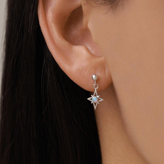 Sterling Silver Opal Star Drop Stud Earrings