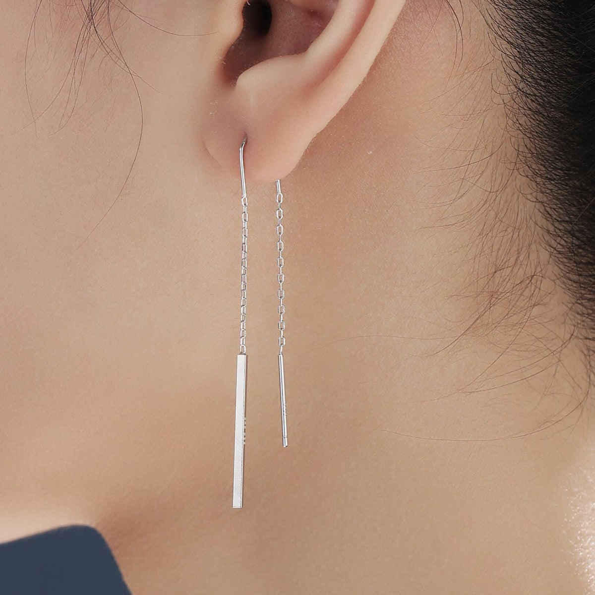 Sterling Silver Minimalist Bar Ear Threaders, Silver or Gold or Rose Gold, U Shape Bar Threader Earrings, Dainty Minimal Dangle Earrings