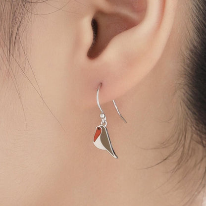Enamel Robin Bird Drop Hook Earrings in Sterling Silver, Sterling Silver Enamel Robin Earrings, Nature Inspired