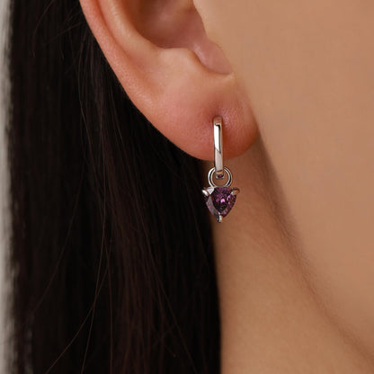 Sterling Silver Trillion Cut Amethyst Purple CZ Charms for Huggie Hoops Earrings