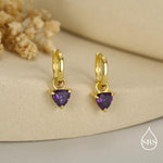 Sterling Silver Amethyst Purple Trillion Cut CZ Hoop Earrings, Silver, Gold, Triangle Dangle Hoop Earrings, Interchangeable Charm