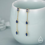 Sapphire Blue Marquise CZ Dangle Drop Stud Earrings in Sterling Silver, Silver or Gold, Pear Cut and Baguette Drop Earrings, Geometric CZ