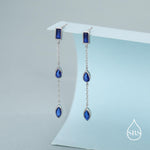 Sapphire Blue Marquise CZ Dangle Drop Stud Earrings in Sterling Silver, Silver or Gold, Pear Cut and Baguette Drop Earrings, Geometric CZ