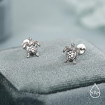 Turtle 16G Internally Threaded Flat Back Earrings in Sterling Silver, Animal Earrings