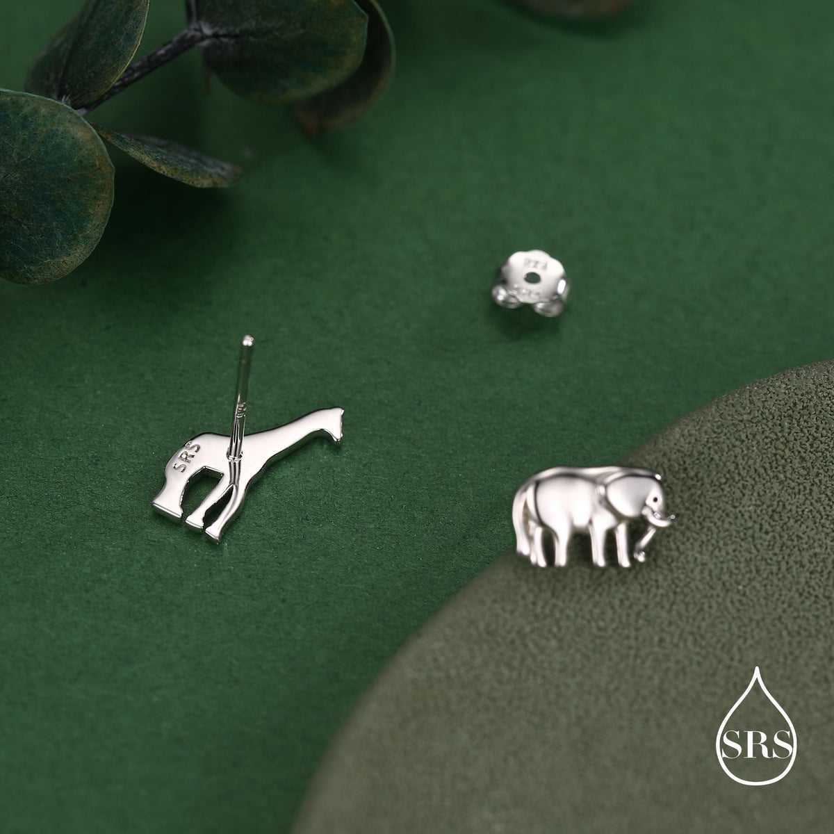 Sterling Silver Elephant & Giraffe Stud Earrings
