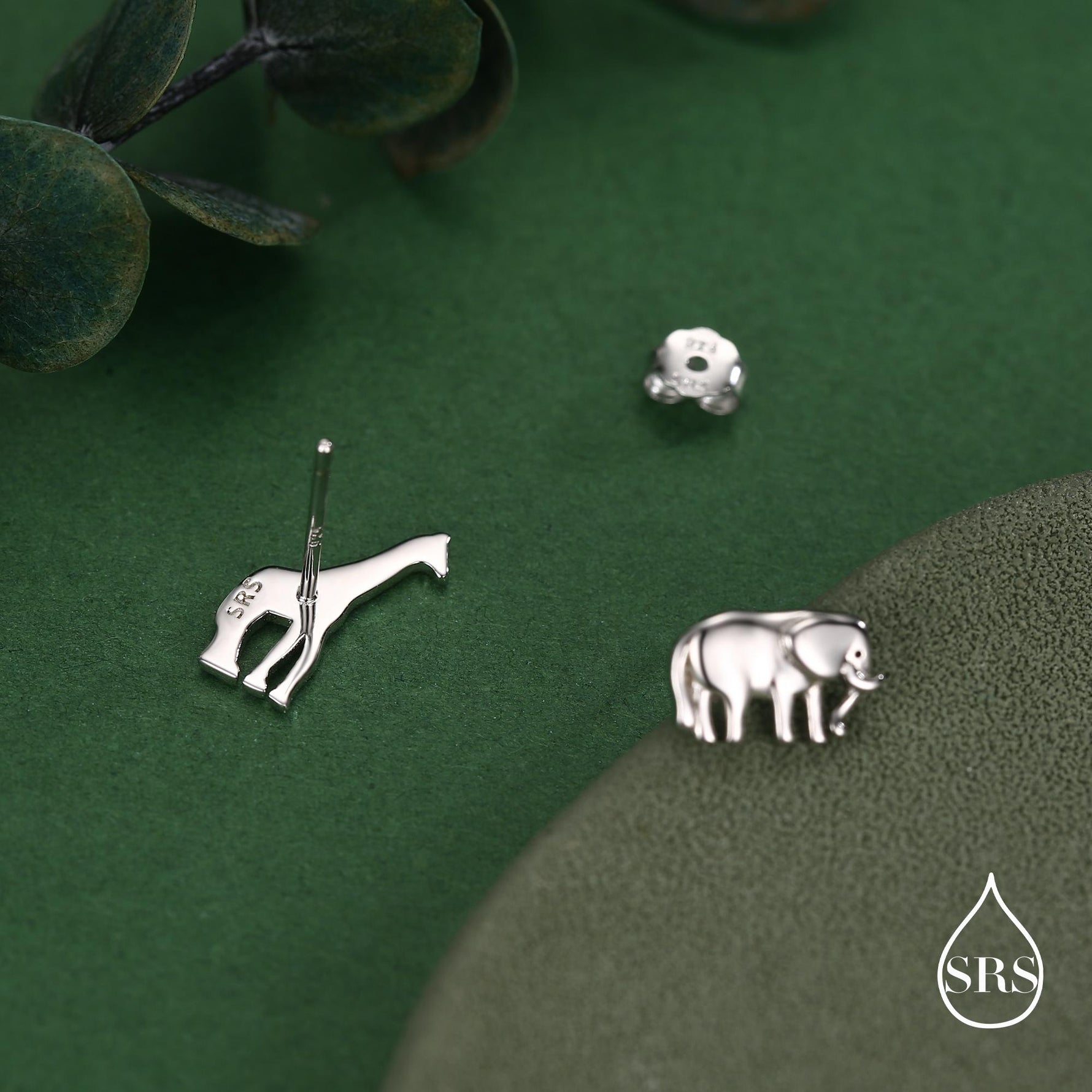 Sterling Silver Elephant & Giraffe Stud Earrings