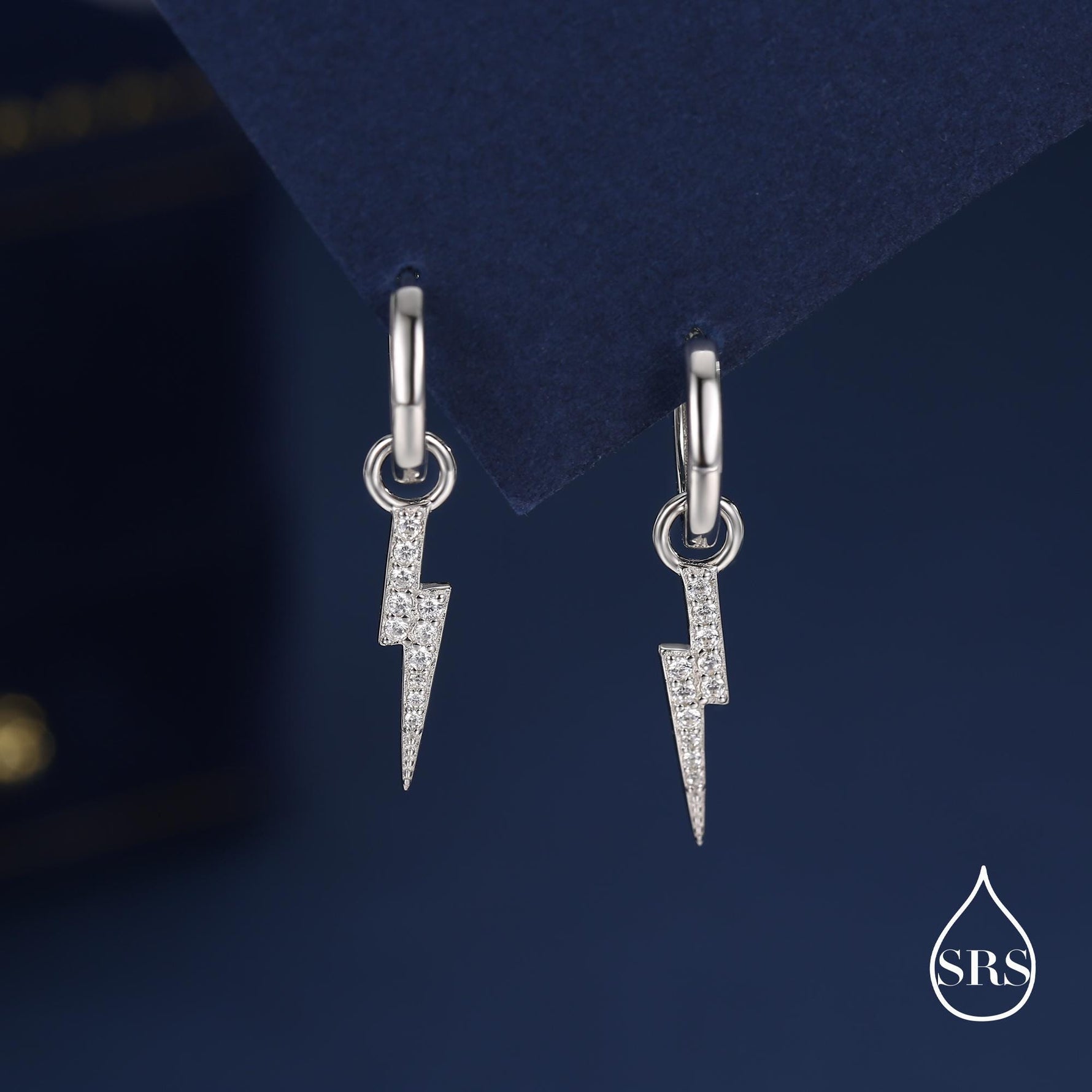 Lightning Bolt Charm Huggie Hoop Earrings in Sterling Silver with Detachable Charms