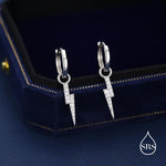 Lightning Bolt Charm Huggie Hoop Earrings in Sterling Silver with Detachable Charms