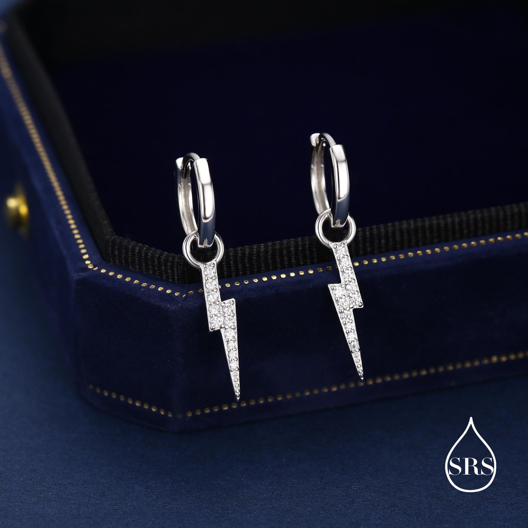 Lightning Bolt Charm Huggie Hoop Earrings in Sterling Silver with Detachable Charms