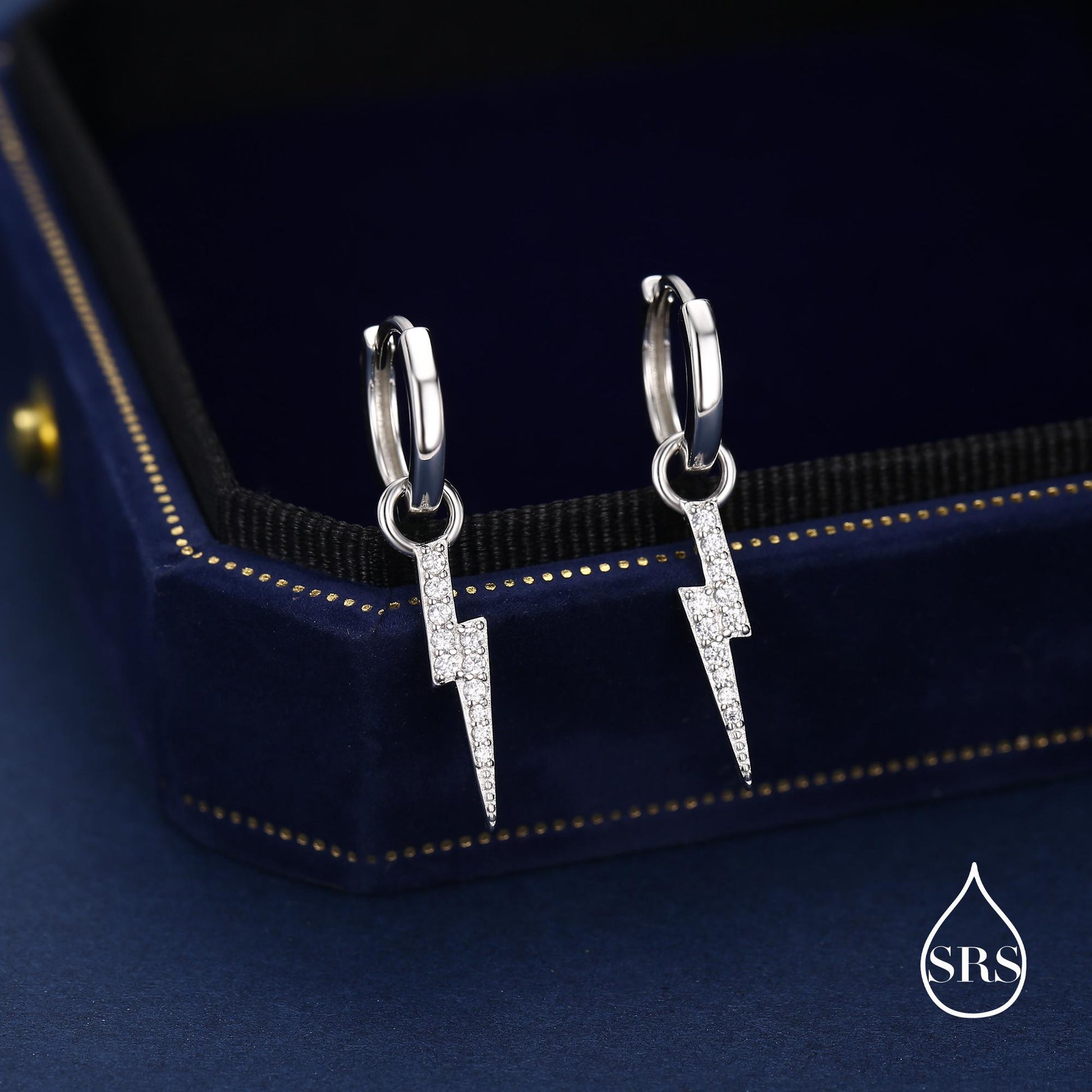 Lightning Bolt Charm Huggie Hoop Earrings in Sterling Silver with Detachable Charms