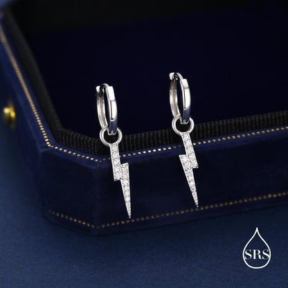 Lightning Bolt Charm Huggie Hoop Earrings in Sterling Silver with Detachable Charms