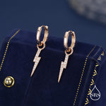 Lightning Bolt Charm Huggie Hoop Earrings in Sterling Silver with Detachable Charms