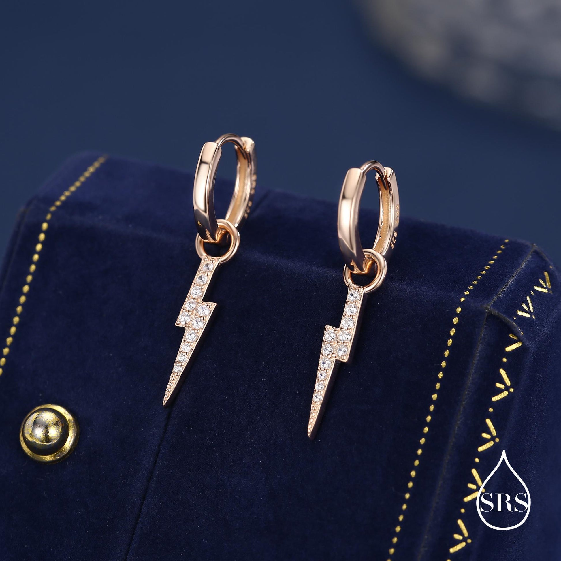 Lightning Bolt Charm Huggie Hoop Earrings in Sterling Silver with Detachable Charms