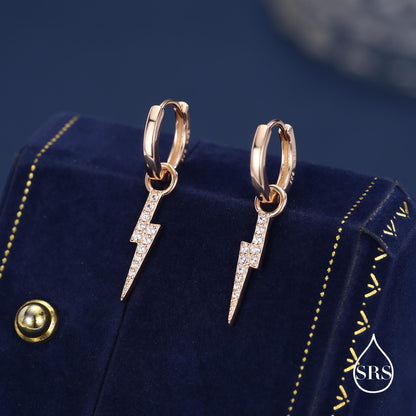 Lightning Bolt Charm Huggie Hoop Earrings in Sterling Silver with Detachable Charms