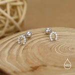 Sterling Silver CZ Horseshoe 18G Screw Back Stud Earrings with Ball Backs