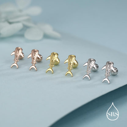 Sterling Silver Shark 18G Screw Back Stud Earrings with Ball Backs