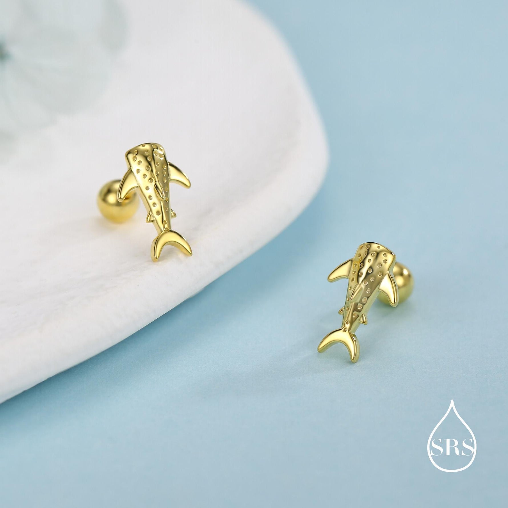 Sterling Silver Shark 18G Screw Back Stud Earrings with Ball Backs