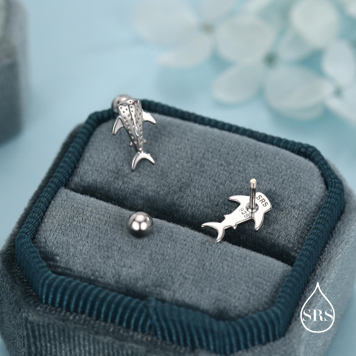 Sterling Silver Shark 18G Screw Back Stud Earrings with Ball Backs
